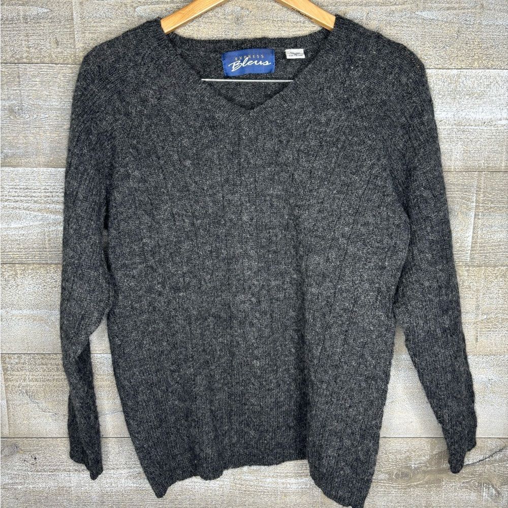 Vintage Express women medium blues 100% wool grey chunky sweater medium